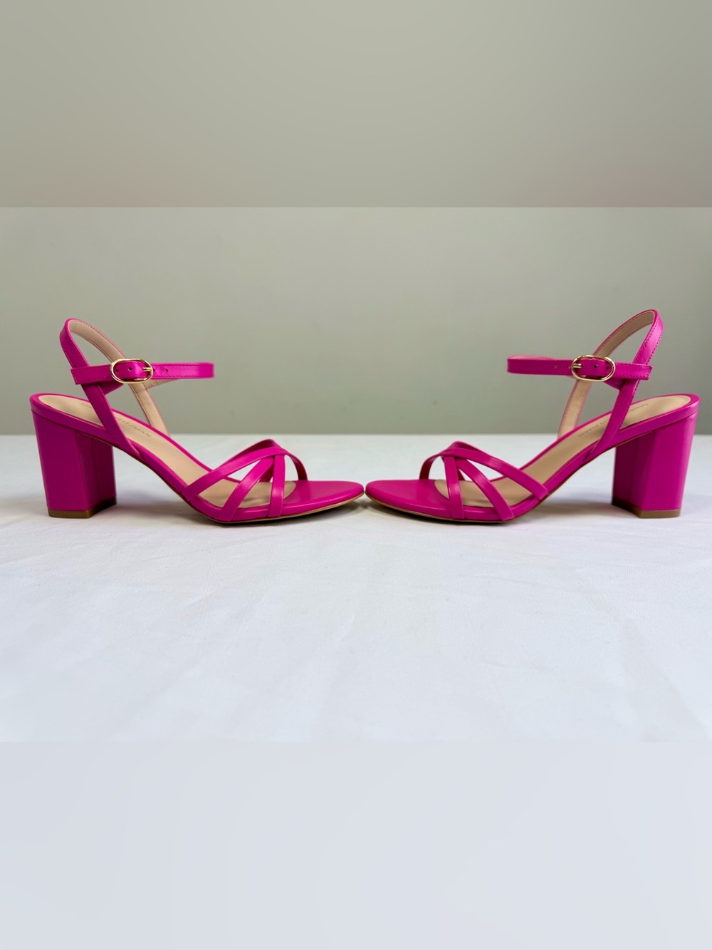 Stuart Weitzman 75MM Starla Leather Block Heel Sandals - Peonia Size 5 - Picture 3 of 9